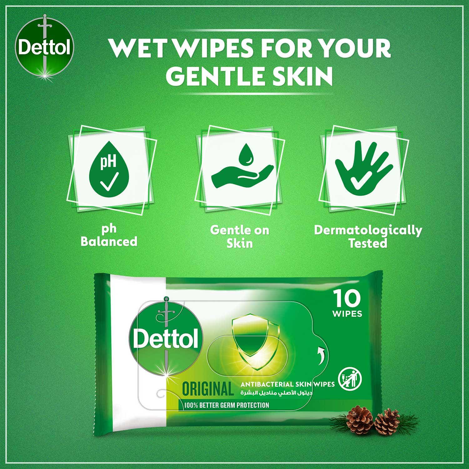 DETTOL ORIGINAL ANTIBACTERIAL SKIN WIPES 10WIPES